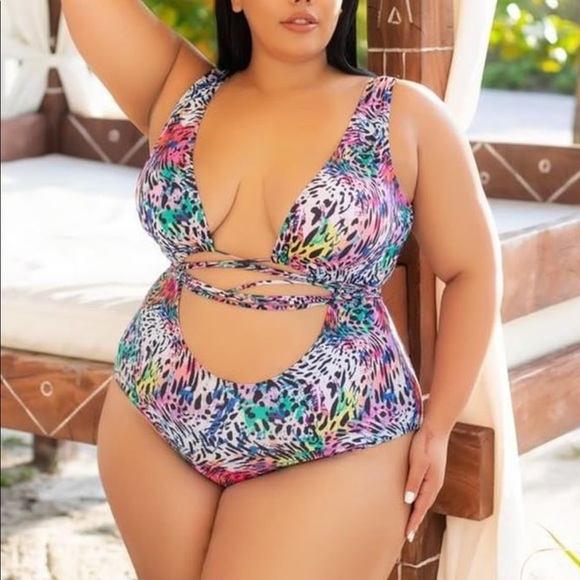 Kaleidoscope leopard spotted waist tie swimsuit - Picture 2 of 5